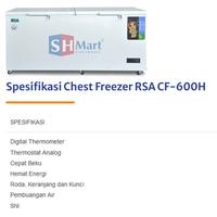 Gambar Chest Freezer RSA CF-600H 500 Liter Lemari Box Pendingin CF600H MEDAN dari SHMART ELECTRONIC undefined 2 Tokopedia