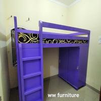 Gambar tempat tidur tingkat size 90x200x180 bawah lemari dan meja belajar dari ww furniture undefined 1 Tokopedia