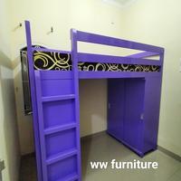Gambar tempat tidur tingkat size 90x200x180 bawah lemari dan meja belajar dari ww furniture undefined 2 Tokopedia