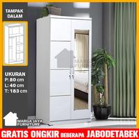 Gambar Lemari 2 Pintu full cermin putih Nevada Lapis PVC - Putih Laci, +Perakitan dari Trio Jaya Furniture undefined 3 Tokopedia