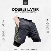 Gambar Celana pendek Angsana Outdoor Double layer Olahraga Gowes Gym Fitnes - Black Brown, Size M dari Angsana Outdoor Official undefined 1 Tokopedia
