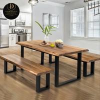 Gambar Meja Makan Kayu Jati Pinggir Alami Set 2 Bangku dari CV. PANDAWALIMA FURNITURE undefined 1 Tokopedia