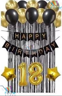 Gambar Paket Hemat Dekorasi Tirai Banner Balon Hiasan Backdrop Ulang Tahun Happy Birthday - Biru-Hitam, Tanpa Tirai dari REAW STORE undefined 3 Tokopedia