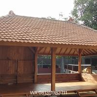 Gambar saung/gazebo kayu atap genteng harga permeter persegi 3000.000 dari famili bambu bandung undefined 1 Tokopedia