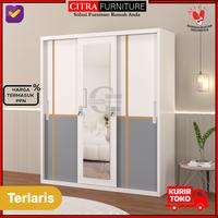 Gambar Lemari Baju Pakaian Besi 3 Pintu Jumbo Sliding Minimalis - MOTIF-A, DIRAKIT dari Citra furniture undefined 4 Tokopedia