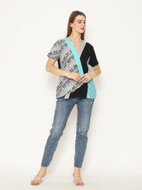 Gambar Blouse Batik Wanita - Atasan Batik - Bhatara Batik Sianne - Baju Batik Modern Lengan pendek - Tosca 5559B, S-M dari Bhatara Batik undefined 4 Tokopedia