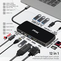 Gambar USB Hub Converter Type C Hub Adapter Laptop Macbook Ipad Tablet Type C 3.1 to HDMI 4K USB 3.0 VGA LAN RJ45 1000Mbps Type C Power Delivery 100W Aux 3.5mm Memory Card SD Card Micro SD up to 1TB 12 Port 12 in 1 PX UCH120B dari PX Official Store undefined 3 Tokopedia