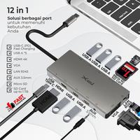 Gambar USB Hub Converter Type C Hub Adapter Laptop Macbook Ipad Tablet Type C 3.1 to HDMI 4K USB 3.0 VGA LAN RJ45 1000Mbps Type C Power Delivery 100W Aux 3.5mm Memory Card SD Card Micro SD up to 1TB 12 Port 12 in 1 PX UCH012 dari PX Official Store undefined 3 Tokopedia
