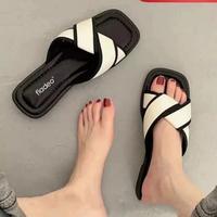 Gambar Sandal Slop Flat Terbaru Wanita |Sandal Fladeo Wanita | Sandal Slop Sendal Model anyaman - Putih, 37 dari Morikawa Store Distro undefined 2 Tokopedia