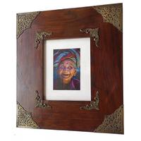 Gambar 24" Figura Kayu Mahoni dgn Plat Kuningan / Mahogany Picture Frame with Brass Decorative Corners - PFM1020 / Decor Corner DCP1010 & 1100 / Canvass Print of Potrait of Balinese Grandmother dari DecorStudio undefined 4 Tokopedia
