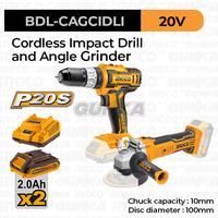Gambar [Bundle] P20S Cordless Impact Drill CIDLI2002 + Angle Grinder CAGLI1001 + 2 Baterai Charger - Bor Impact Gerinda Baterai Portable dari INGCO Tools by GUNKA undefined 1 Tokopedia