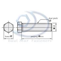 Gambar Baut Stainless M10 x 40 sus 304 ss 304 THE a2-70 (baut only) dari baut mur fasteners undefined 3 Tokopedia