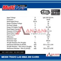 Gambar MULTIPRO MMA 200 G-KRK MESIN TRAVO LAS LISTRIK 200 A DC IGBT INVERTER SMAW 200A MMA200G-KRK / MMA 200G-KRK / MMA200 G-KRK dari Anjani Teknik undefined 3 Tokopedia