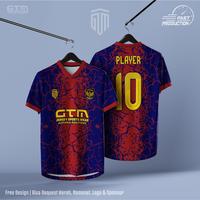 Gambar Jersey Bola Futsal Printing Biru Merah Kerah Vneck ~ Free Custom Design - ATASAN, L dari GTM SPORTS WEAR OFFICIAL undefined 2 Tokopedia