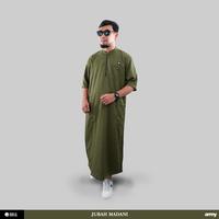 Gambar Jubah Madani ROSAL Hijau Army - Jubah gamis pria al haramain lengan 3/4 kerah koko bahan Madinah - Hijau Army, M dari ROSAL Indonesia Official undefined 3 Tokopedia