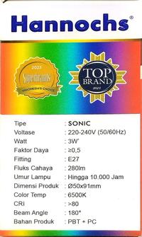 Gambar Lampu LED Hannochs Sonic 3W Putih 3 w 3 watt 3watt cooldaylight dari Makmur Sejahtera Indopratama undefined 2 Tokopedia