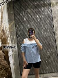 Gambar ATASAN WANITA 16981-H ATASAN BLOUSE ATASAN KERJA FASHION SABRINA CEWEK KOMBINASI KANCING LD 90CM FIT TO S-M BISA COD - Hitam dari missmode undefined 4 Tokopedia