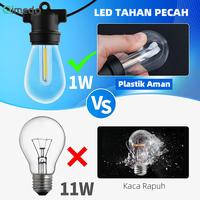 Gambar Lampu Strip Fitting 15 Meter 15 Lampu Led Tahan Air Kafe Dekorasi Lampu Hias Komplit Lampu Outdoor Bohlam Gantung Plastik 1 Set - 10M+10Lampu dari thriftmaQ undefined 5 Tokopedia