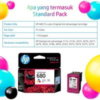Gambar HP 680 Black + 680 Tri-color ( 1 set ) Original Ink Cartridge / Tinta 1 Set untuk Printer HP  DeskJet 1115 2135 2675 2676 2677 2679 3630 3635 3786 3835 4535 5075 5076 5275 5276 Envy 4520 OfficeJet 3830 4650 dari HETERO RETAIL undefined 5 Tokopedia