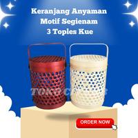 Gambar Keranjang Bambu / Rantang Bambu / Motif Segienam 3 Toples Kue - Merah dari Toko City 88 undefined 1 Tokopedia