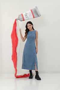 Gambar COLIND Midi Denim Dress  . - Light Blue, S dari JRepOfficial undefined 1 Tokopedia