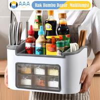 Gambar (AAA) Rak Bumbu Dapur All in1 6Laci + 6Pcs Sendok Bumbu + Tempat Pisau Multifunctional Kitchen Shelf - R-09-PutihAbu dari AAaOfficialShop undefined 5 Tokopedia