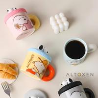 Gambar Cangkir Keramik Gambar Kartun Snoopy Ceramic Mug Dengan Tutup - Merah Muda dari Elixora.id undefined 4 Tokopedia