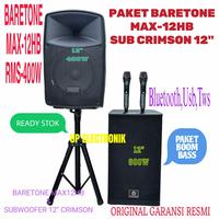 Gambar Paket Sound System Speaker Portable 12 Inch BARETONE MAX12HB+Subwoofer Aktif Crimson CR 1288X 12 Inch dari upelectronik88 undefined 1 Tokopedia