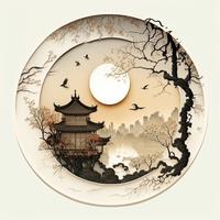 Gambar lukisan dinding jepang aesthetic lukisan kanvas bulat - Diameter 120 dari Alby Art Painting undefined 3 Tokopedia