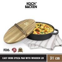 Gambar KOCH&BACKEN Cast Iron Gyoza Pan with Wooden Lid - Sukiyaki Hotpot Cast Iron 31cm - Panci FREE Silicone dari Koch&Backen undefined 3 Tokopedia