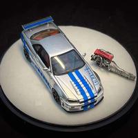 Gambar PGM 64 Nissan Skyline GTR R34 Z-Tune Silver Blue Stripe Fully Opened w/ Engine Display Exclusive Packaging dari MenaraDiecast undefined 3 Tokopedia