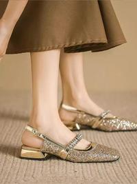 Gambar Sepatu wanita Women Square Toe Rhinestone Sequin Low Square Heels 31 - 36 dari STORECLOTHINGG undefined 1 Tokopedia