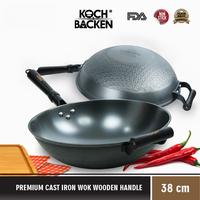 Gambar KOCH&BACKEN Premium Cast Iron Wok Nitriding Round Bottom 38cm - Wajan Penggorengan Kuali Anti Lengket Gagang Kayu - Wok + Tutup dari Koch&Backen undefined 1 Tokopedia