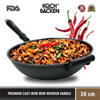 Gambar KOCH&BACKEN Premium Cast Iron Wok Nitriding Round Bottom 38cm - Wajan Penggorengan Kuali Anti Lengket Gagang Kayu - Wok + Tutup dari Koch&Backen undefined 5 Tokopedia