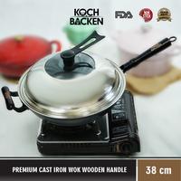 Gambar KOCH&BACKEN Premium Cast Iron Wok Nitriding Round Bottom 38cm - Wajan Penggorengan Kuali Anti Lengket Gagang Kayu - Wok + Tutup dari Koch&Backen undefined 4 Tokopedia