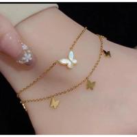 Gambar Gelang Kaki Wanita Desaign Kupu-Kupu 2 Layer Gelang Titanium Wanita Asli Original Anti Karat Tidak Luntur Gelang Wanita - Gold dari fikribunga undefined 1 Tokopedia