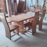 Gambar ARYA Set Meja Makan Kayu Jati Tebal Kontruksi Kuat Model Minimalis Klasik - Kayu Jati Solid dari Interior Jepara undefined 4 Tokopedia