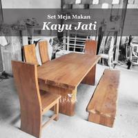Gambar ARYA Set Meja Makan Kayu Jati Tebal Kontruksi Kuat Model Minimalis Klasik - Kayu Jati Solid dari Interior Jepara undefined 1 Tokopedia