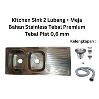 Gambar Bak Cuci Piring / BCP / Kitchen Sink Stainless Double 2 Lubang + Meja 114×48×20cm Kualitas Premium Bahan Tebal Murah Cuci Gudang Diskon Habiskan Barang dari Win Store Online undefined 2 Tokopedia
