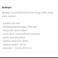 Gambar SPEAKER ADS 1290 ORIGINAL 12"INCH FULLRANGE SPEAKER VOCAL MID LOW VOICE COIL 3" dari Cahaya sakti Elektronik undefined 2 Tokopedia