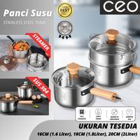 Gambar CEO Panci Mie Stainless Steel Tebal Panci Sup Set Panci Dengan Tutup Kaca Panci Susu Panci Mpasi Ukuran 16cm - 20cm - Silicone - 16cm, Tanpa Steamer dari CEO Official Store undefined 1 Tokopedia