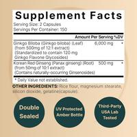 Gambar NatureBell Ginkgo Biloba 6,000mg with Panax Ginseng 500mg 300 Capsules For Memory, Focus, and Brain Health dari madeinUS undefined 2 Tokopedia