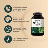 Gambar NatureBell Ginkgo Biloba 6,000mg with Panax Ginseng 500mg 300 Capsules For Memory, Focus, and Brain Health dari madeinUS undefined 3 Tokopedia