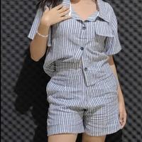 Gambar ZARA Set SHORT STRIPED | Setelan wanita berlengan dengan celana pendek - Baju Bangkok, Thailand. - Biru, M dari Member Platinum undefined 1 Tokopedia