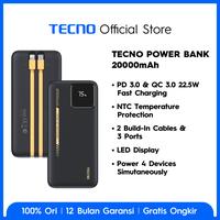 Gambar TECNO Powerbank 20000mAh - 2 Build-In Cables & 3 Port, 4 Synchronous Fast Charging, Light & Airline Friendly, Garansi 12 Bulan - White dari TECNO Indonesia Shop undefined 1 Tokopedia