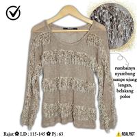 Gambar Import Rajut Rumbai Unik Size L XL Tassel Jumbo Tali Artis Model Rame Ruffle Tasel Rombe Hiasan CANTIK Fashion High Baju Atasan Wanita Dewasa Coksu Coklat Susu Pastel Cewek Bumi PL preloved second seken bekas murah Knit Jaring dari Shop With KAVIN undefined 1 Tokopedia
