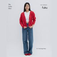 Gambar FUKU - The Lucky One - Cardigan Rajut Knit Lengan Panjang - Atasan Rajut Lengan Panjang V Neck - Red, All Size dari Fukudiary undefined 2 Tokopedia