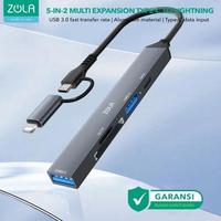 Gambar Zola 5 In 1 Adapter Otg Lightning-Type-C Data Usb Hub Full Speed Sd/Tf Card Reader / Sameday dari Tora usb undefined 3 Tokopedia