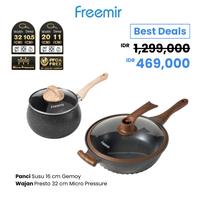 Gambar [BUNDLE] freemir Wajan Presto 32 cm Micro Pressure + Panci Susu 16 cm Gemoy Anti Lengket Multifungsi - Black dari freemir Electric Official Store undefined 2 Tokopedia