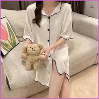 Gambar Baru versi Korea gaun tidur sutra es tipis, ditambah piyama wanita gemuk dan diperbesar/Baju tidur wanita warna solid putih promo - Putih, M dari ghanimstore084 undefined 4 Tokopedia